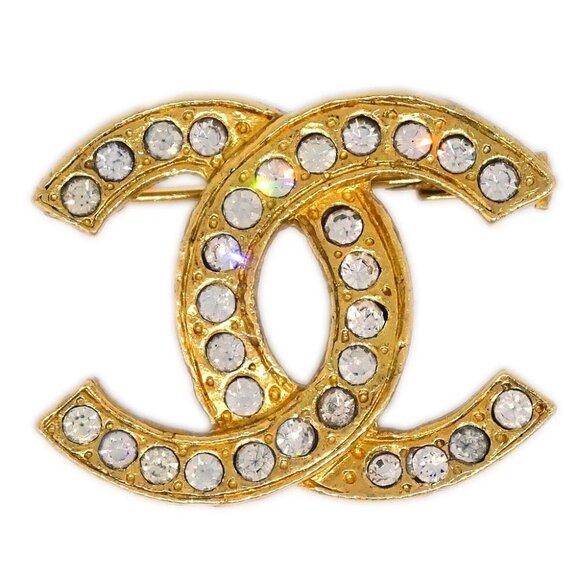 Chanel CC Brooch Pin Gold Rhinestone 185894 - Picture 1 of 4